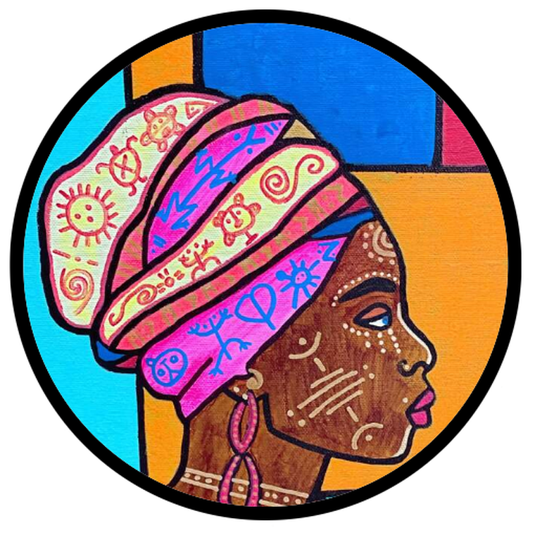 Circular Afro-Caribbean portrait artwork